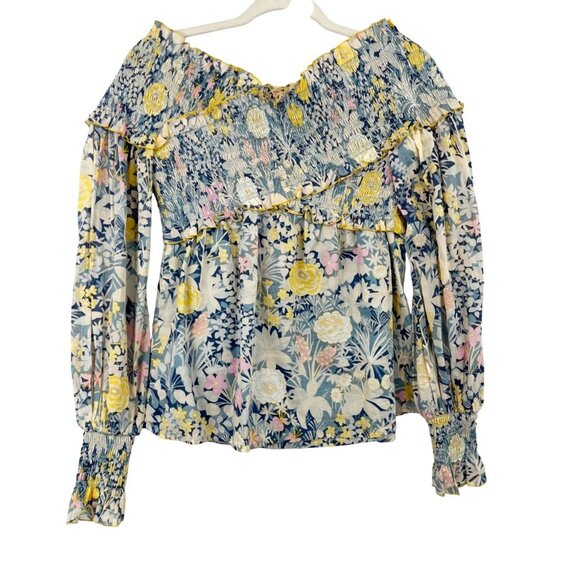 Alice McCall Love Shakin Top Blue Floral Off Shoulder Smocked Peasant Size US 8 - Picture 2 of 7